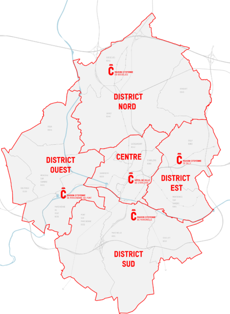 Charleroi districts map